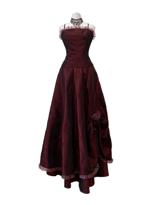 Burgundy dress set with shawl