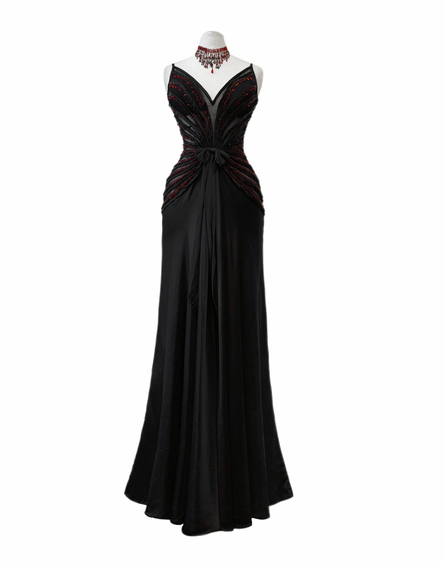Black & Burgundy Beaded Evening Dress
