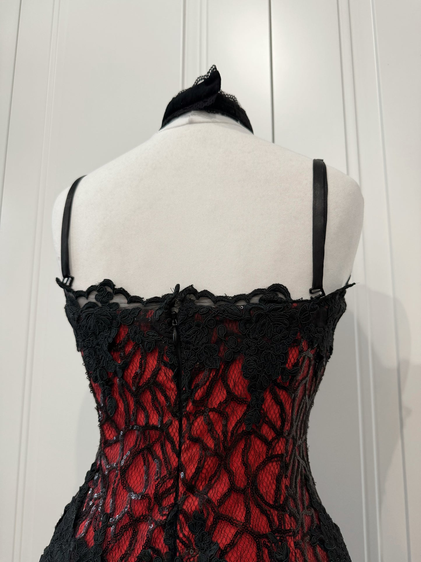 Red&Black Lace Mermaid Maxi Dress