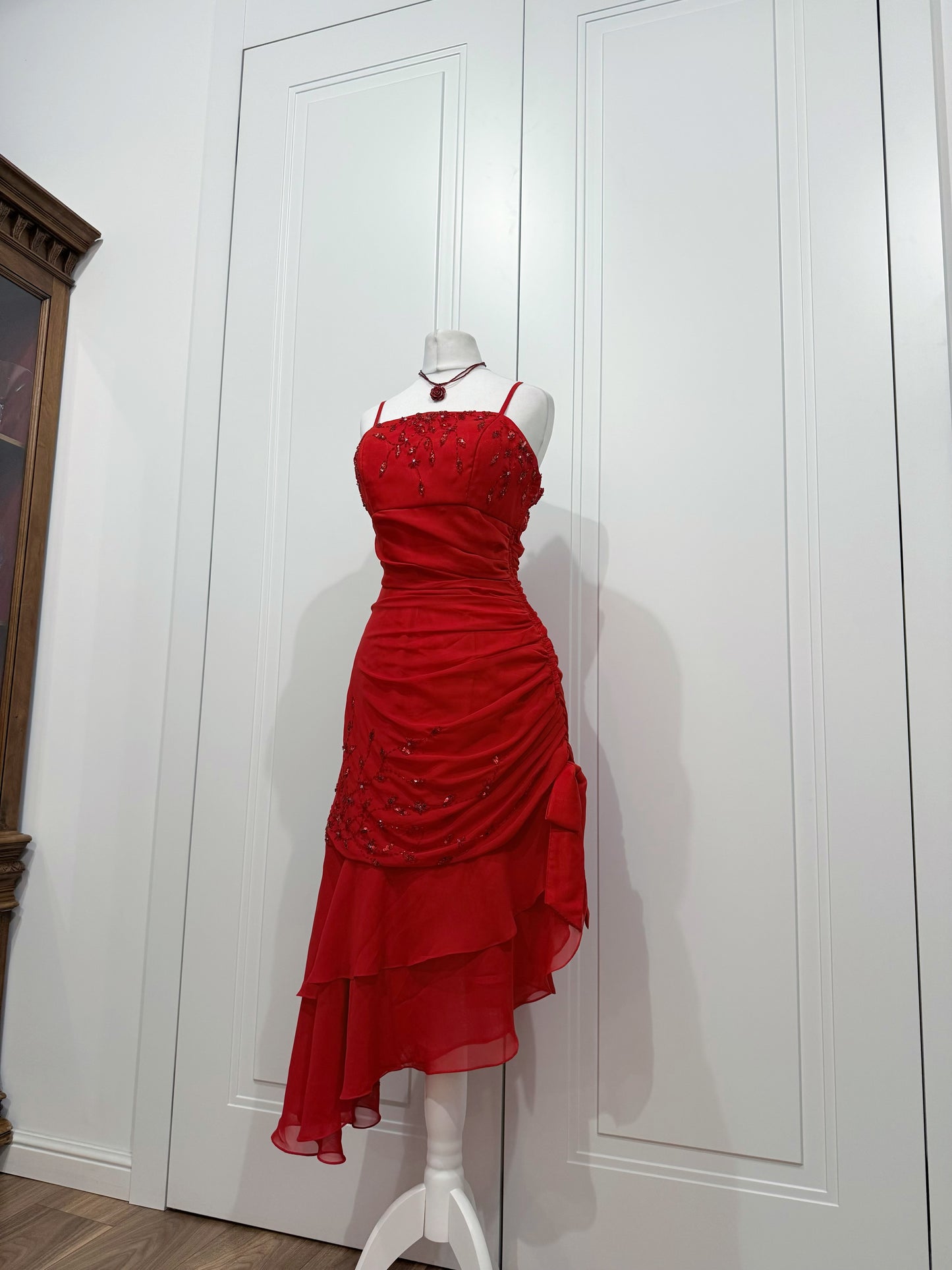 Red asymmetrical dress
