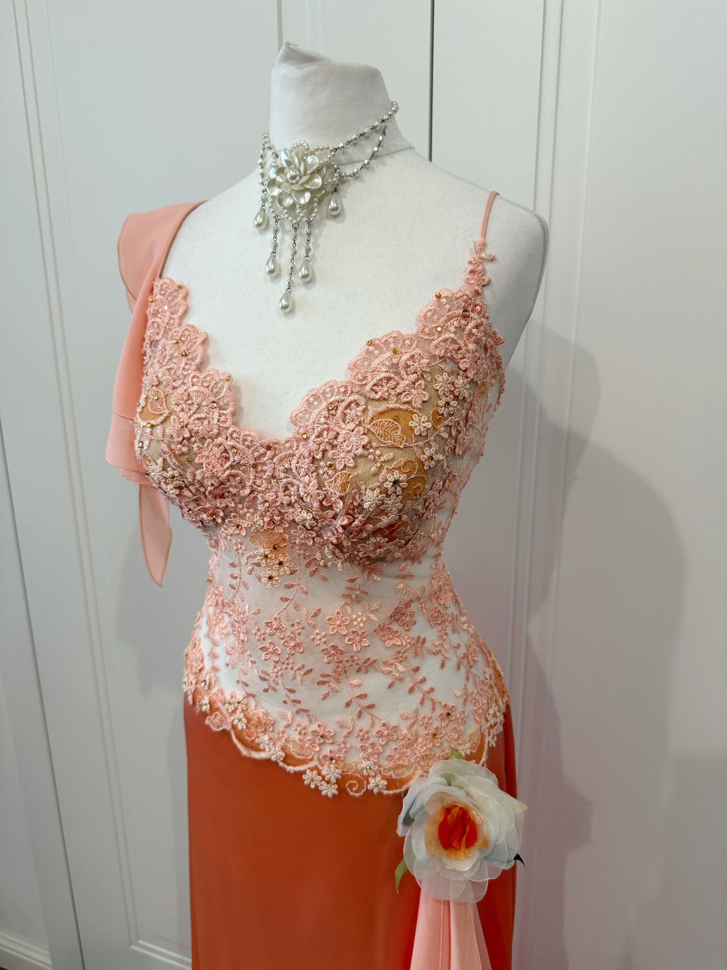 Peach Lace & Ruffle Dress