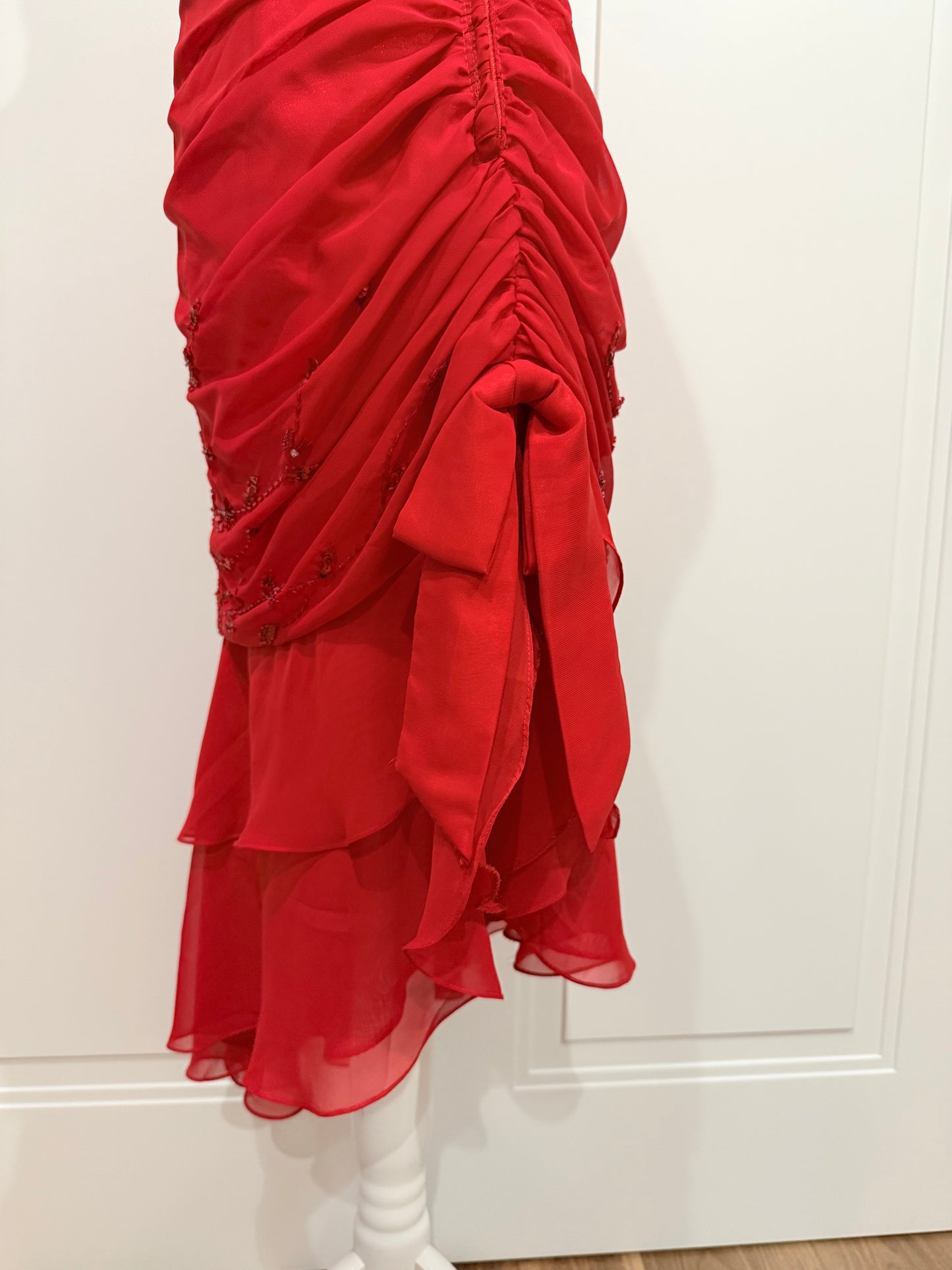 Red asymmetrical dress