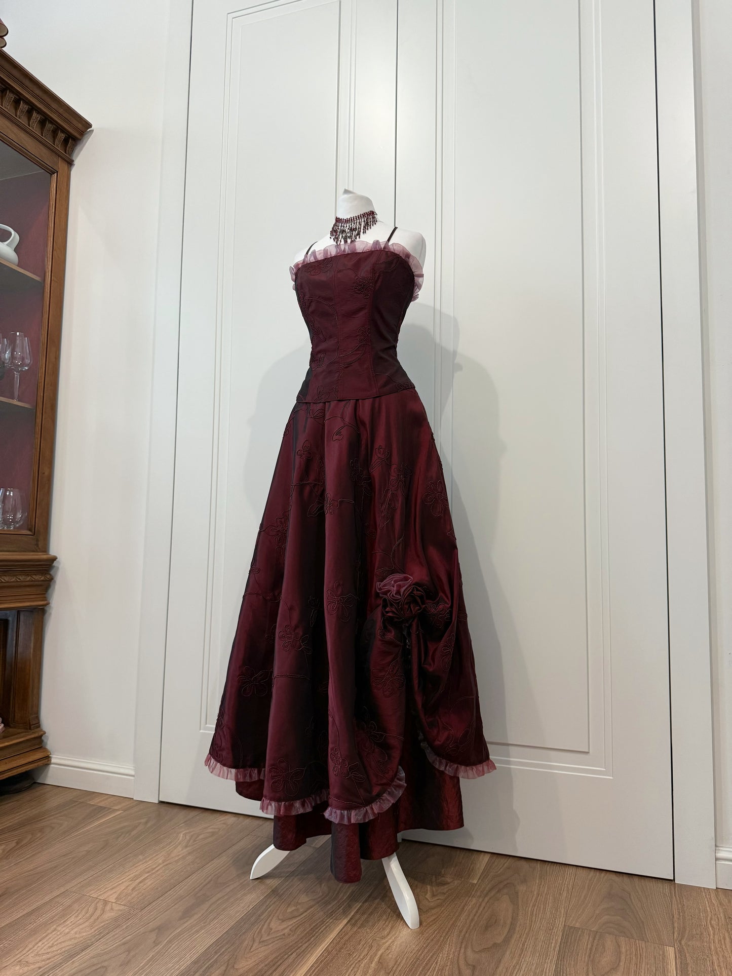 Burgundy dress set with shawl