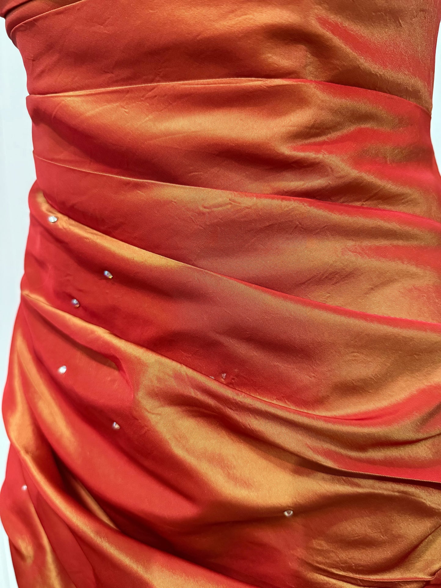 Long orange strapless dress