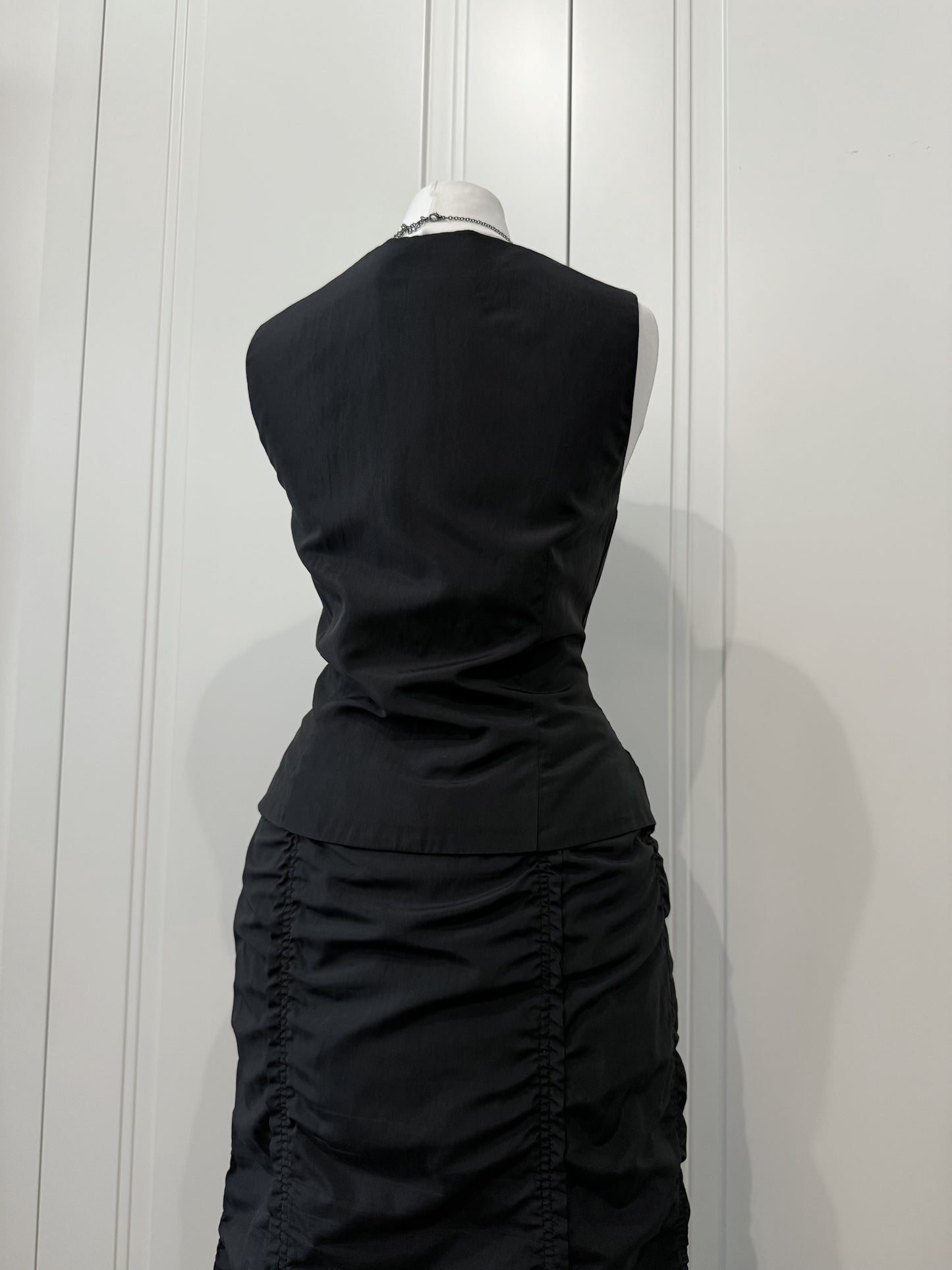 Black Ruched Evening Dress Set