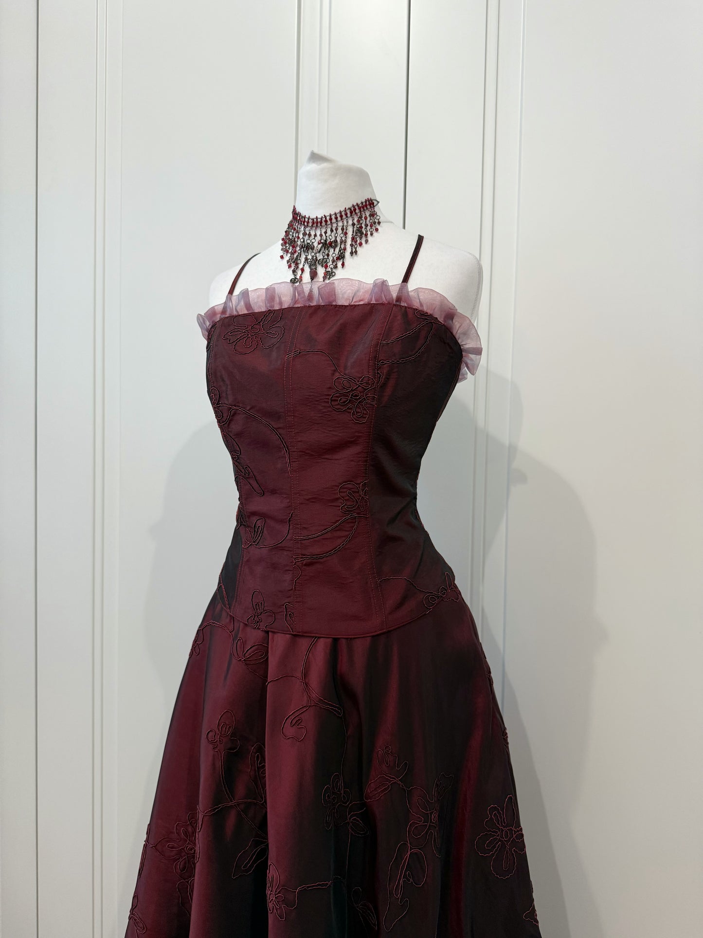 Burgundy dress set with shawl