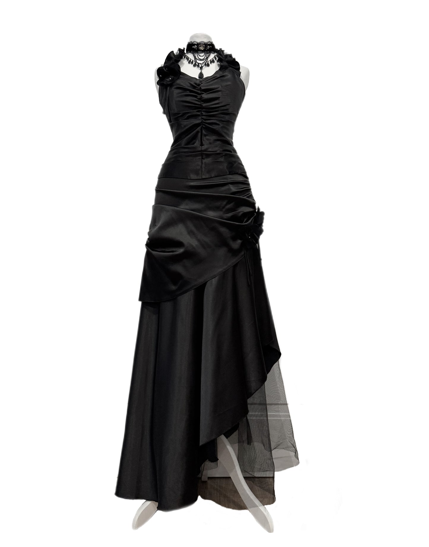 Black Satin Evening Dress Set