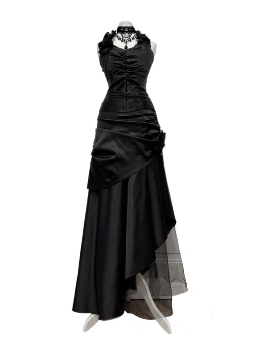Black Satin Evening Dress Set