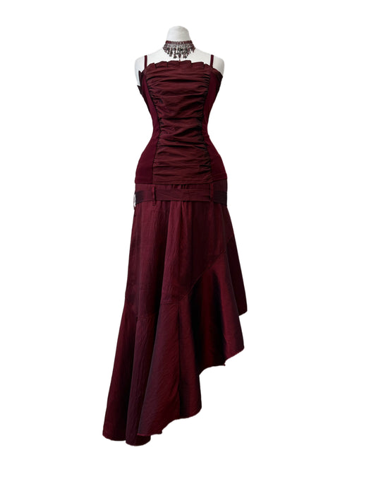 Burgundy Asymmetrical Dress Set