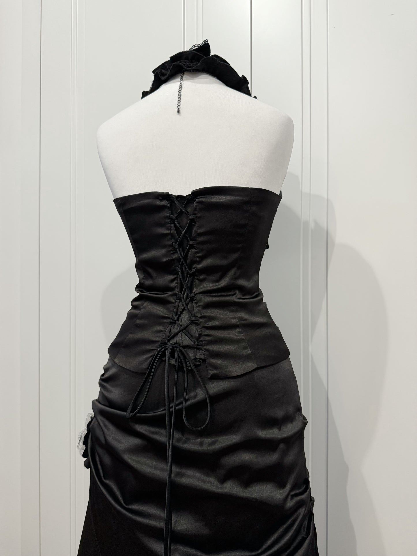 Black Satin Evening Dress Set
