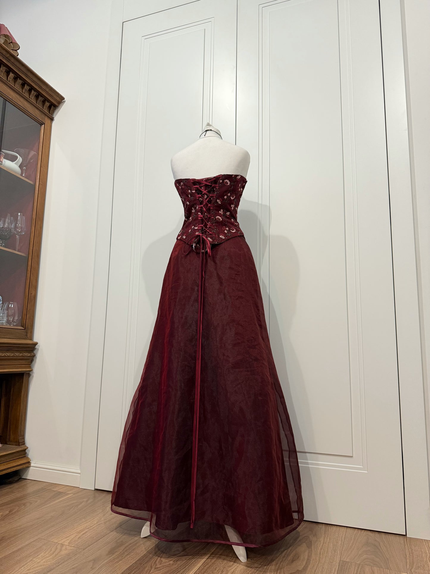 Burgundy Embroidered Maxi Dress Set