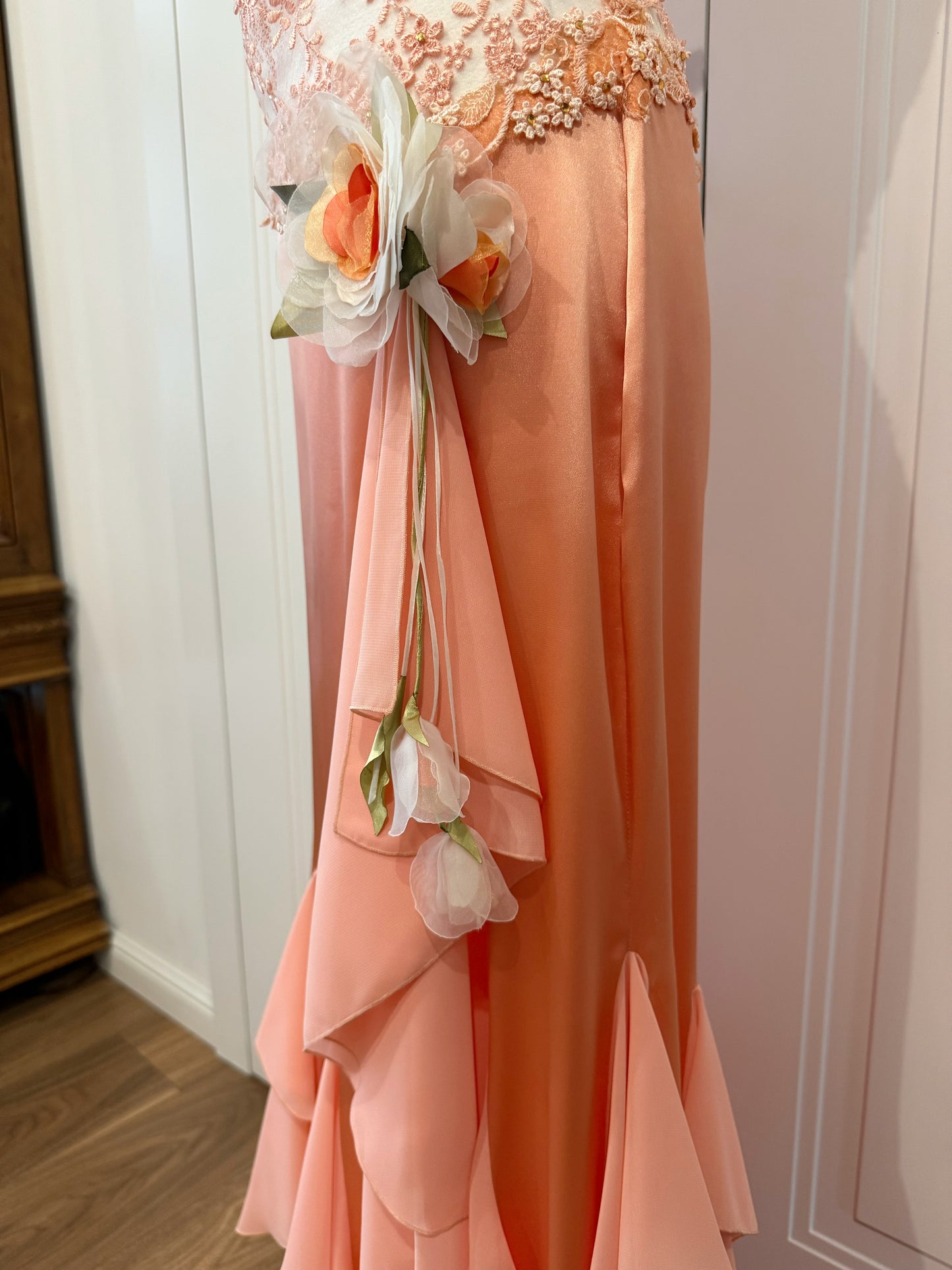 Peach Lace & Ruffle Dress
