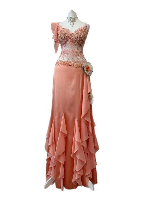 Peach Lace & Ruffle Dress