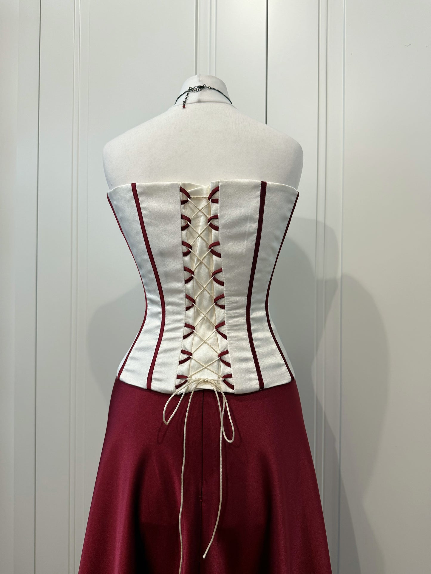 Burgundy Satin Corset Dress Set with Bolero