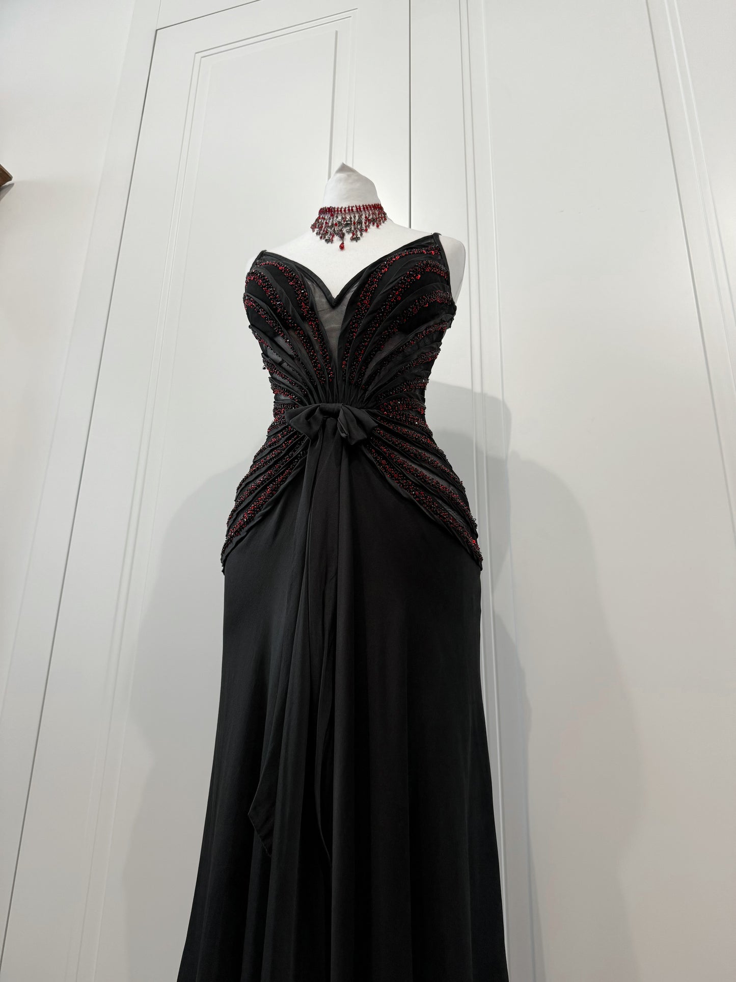 Black & Burgundy Beaded Evening Dress