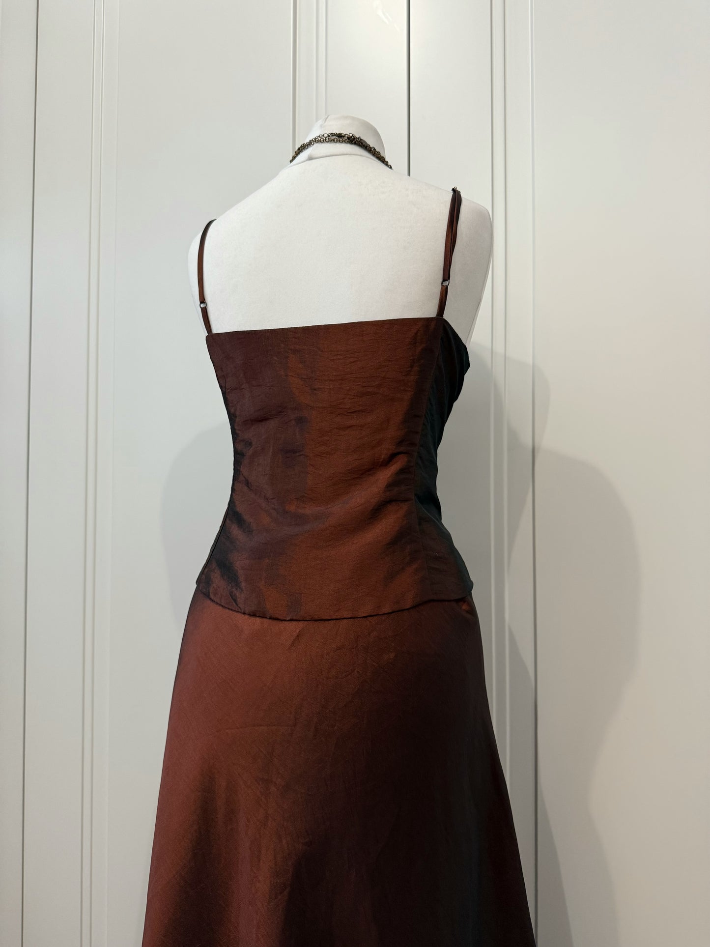 Chocolate Embroidered Evening Gown with Shawl