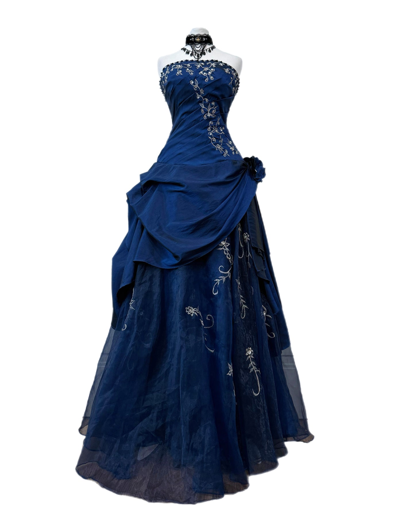 Vintage Midnight Blue Embroidered Dress