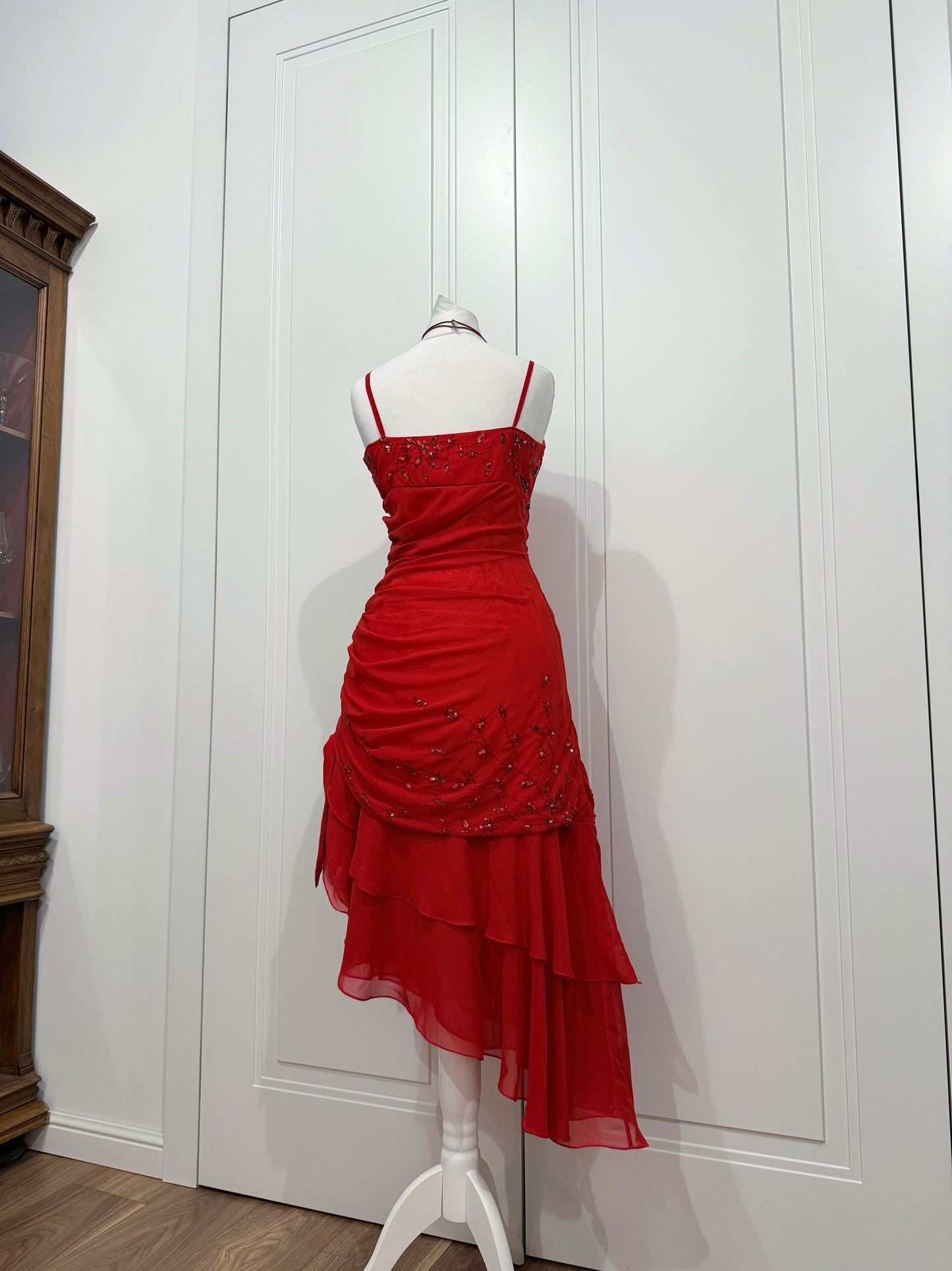 Red asymmetrical dress