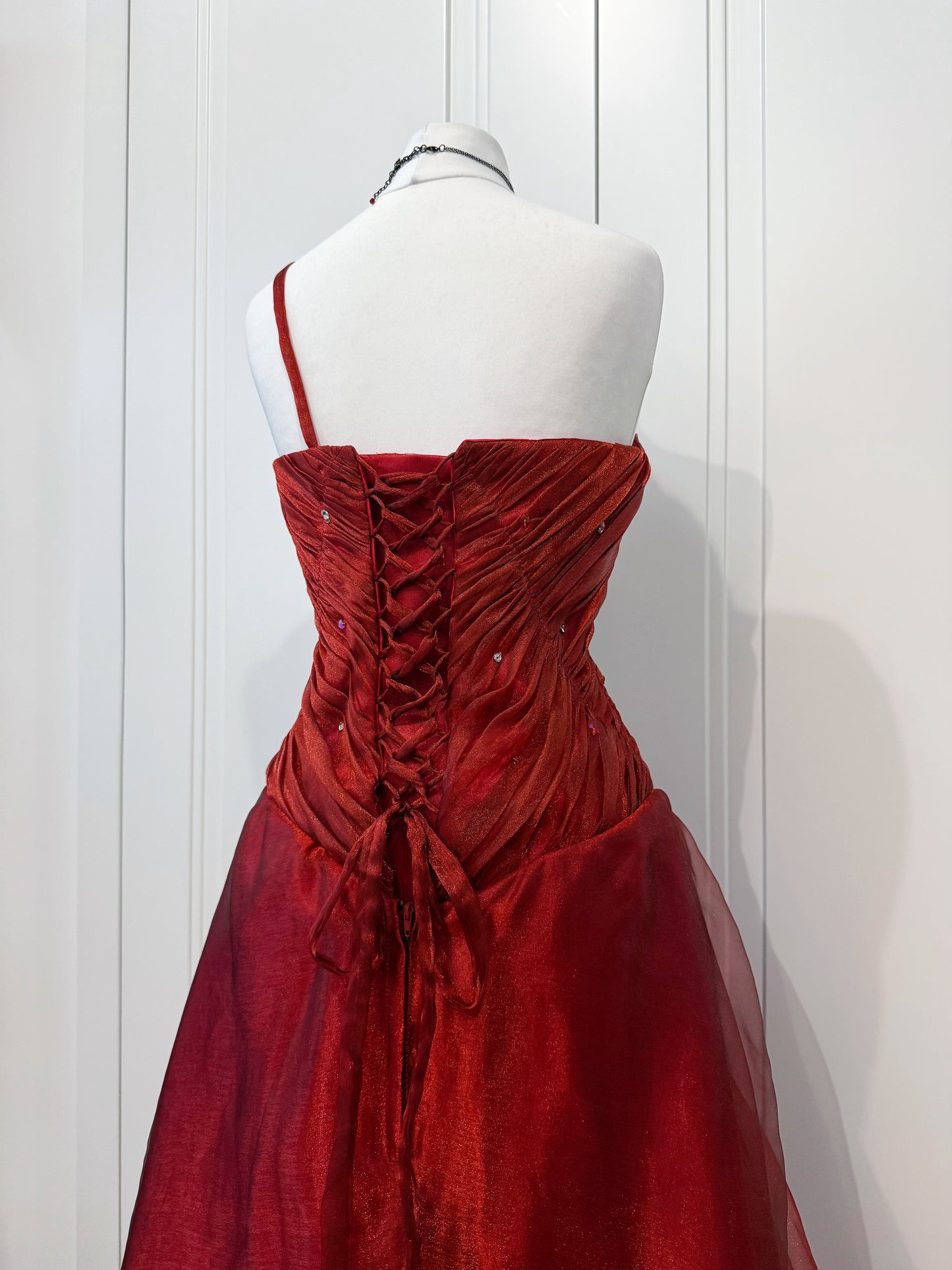 Red fluffy maxi dress