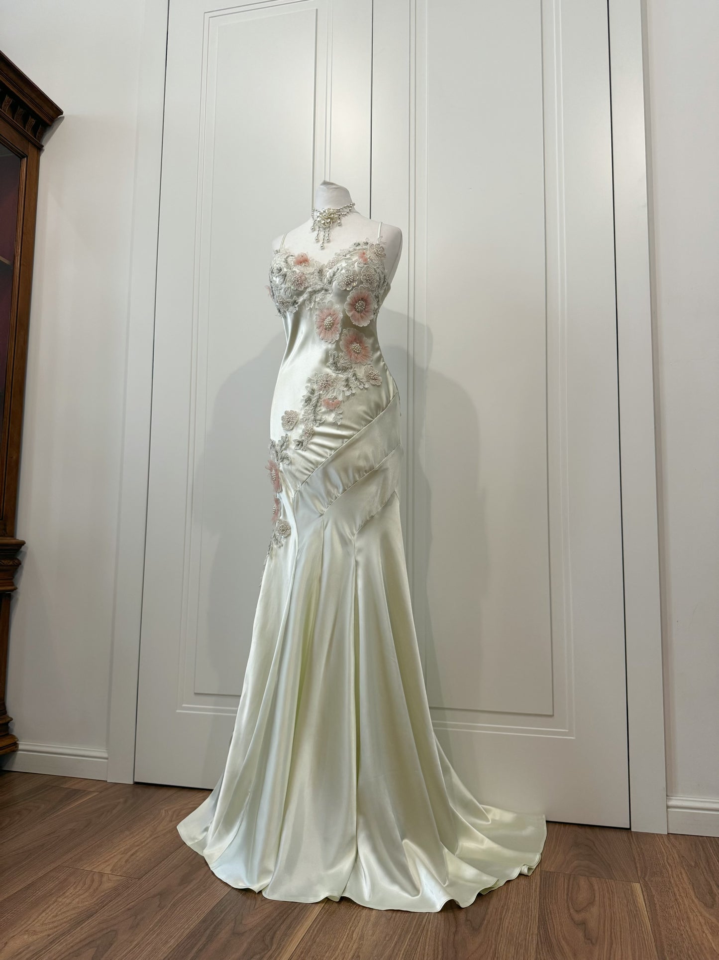 Champagne Satin Floral Mermaid Dress