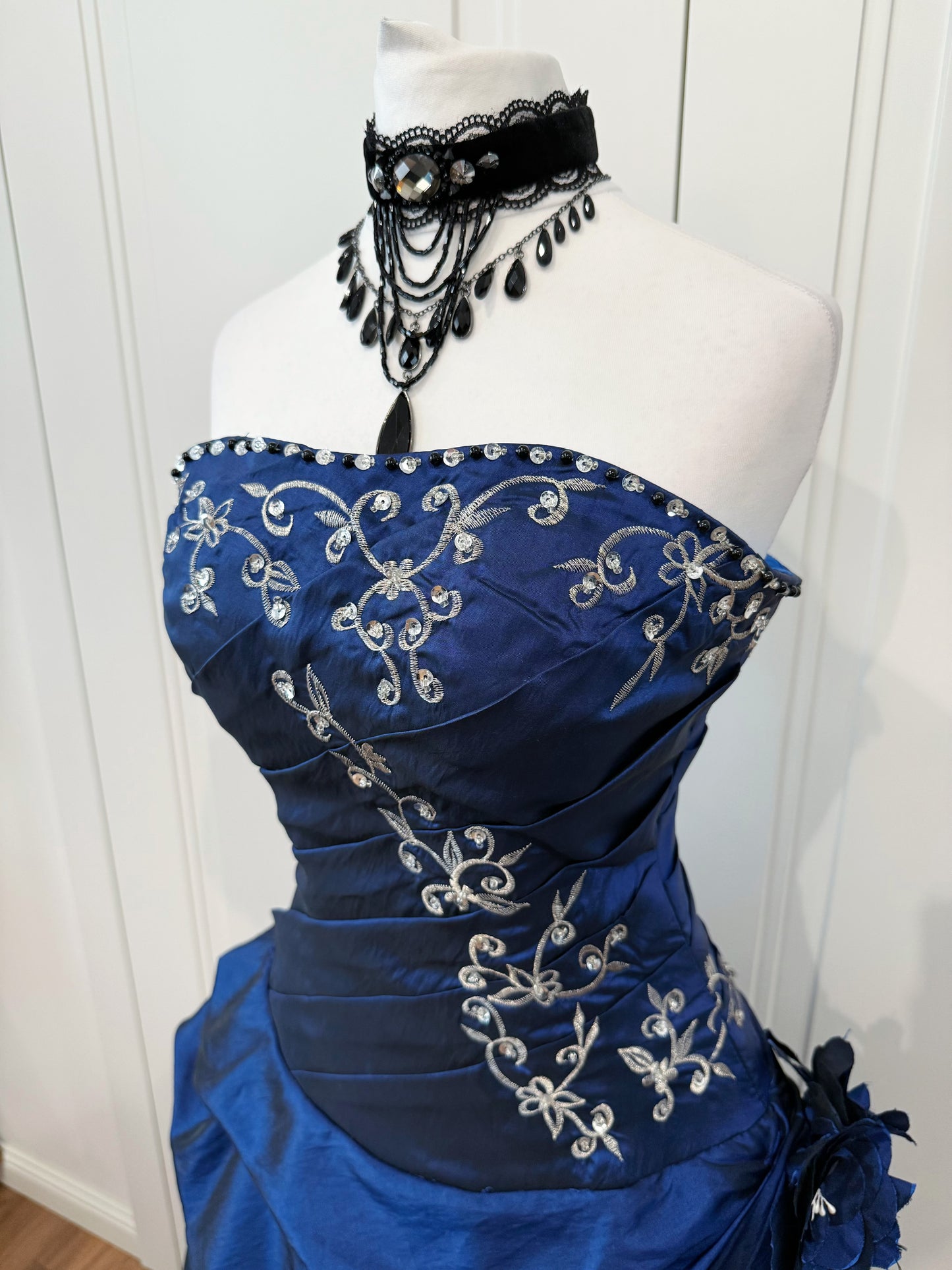 Vintage Midnight Blue Embroidered Dress