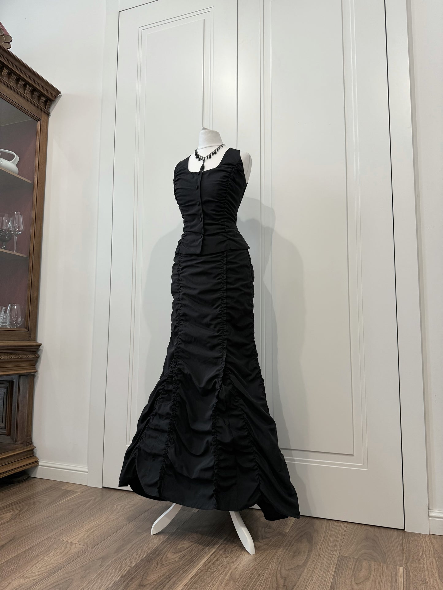 Black Ruched Evening Dress Set