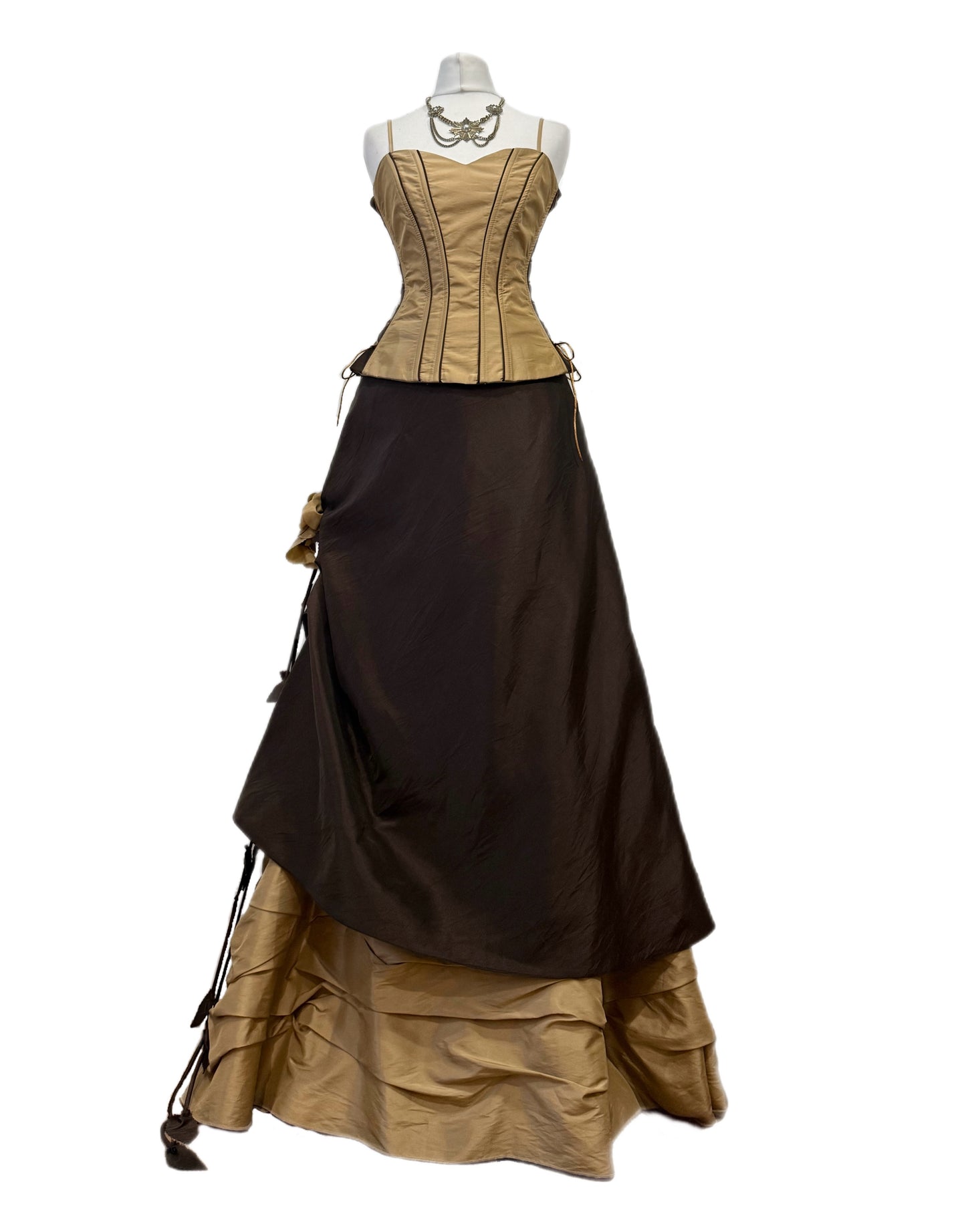 Brown & Mustard Ball Gown with Shawl