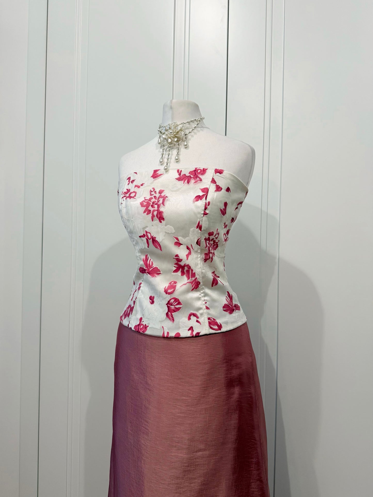 Long delicate pale pink dress set