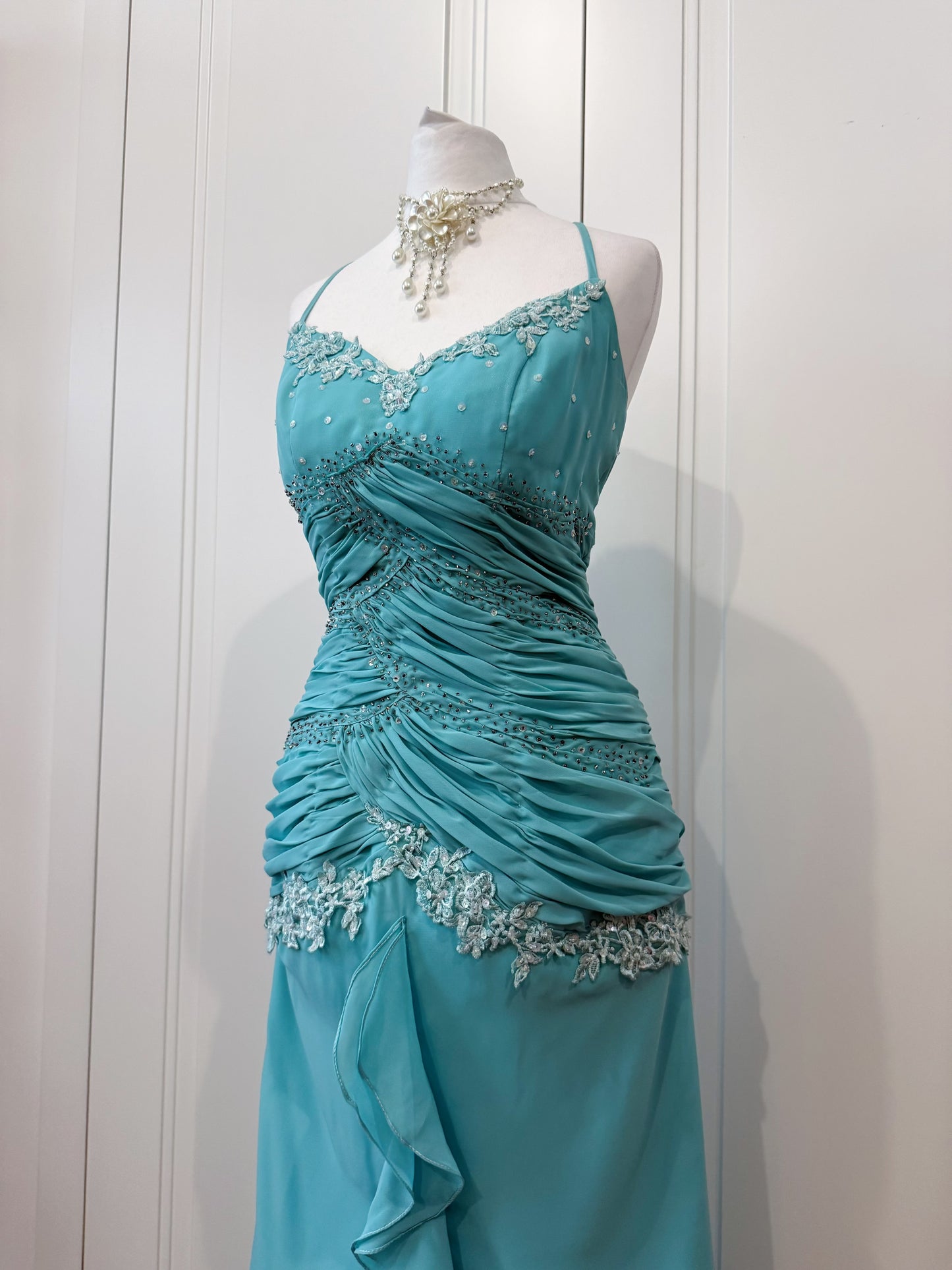 Turquoise Long Ruffle Mermaid Dress