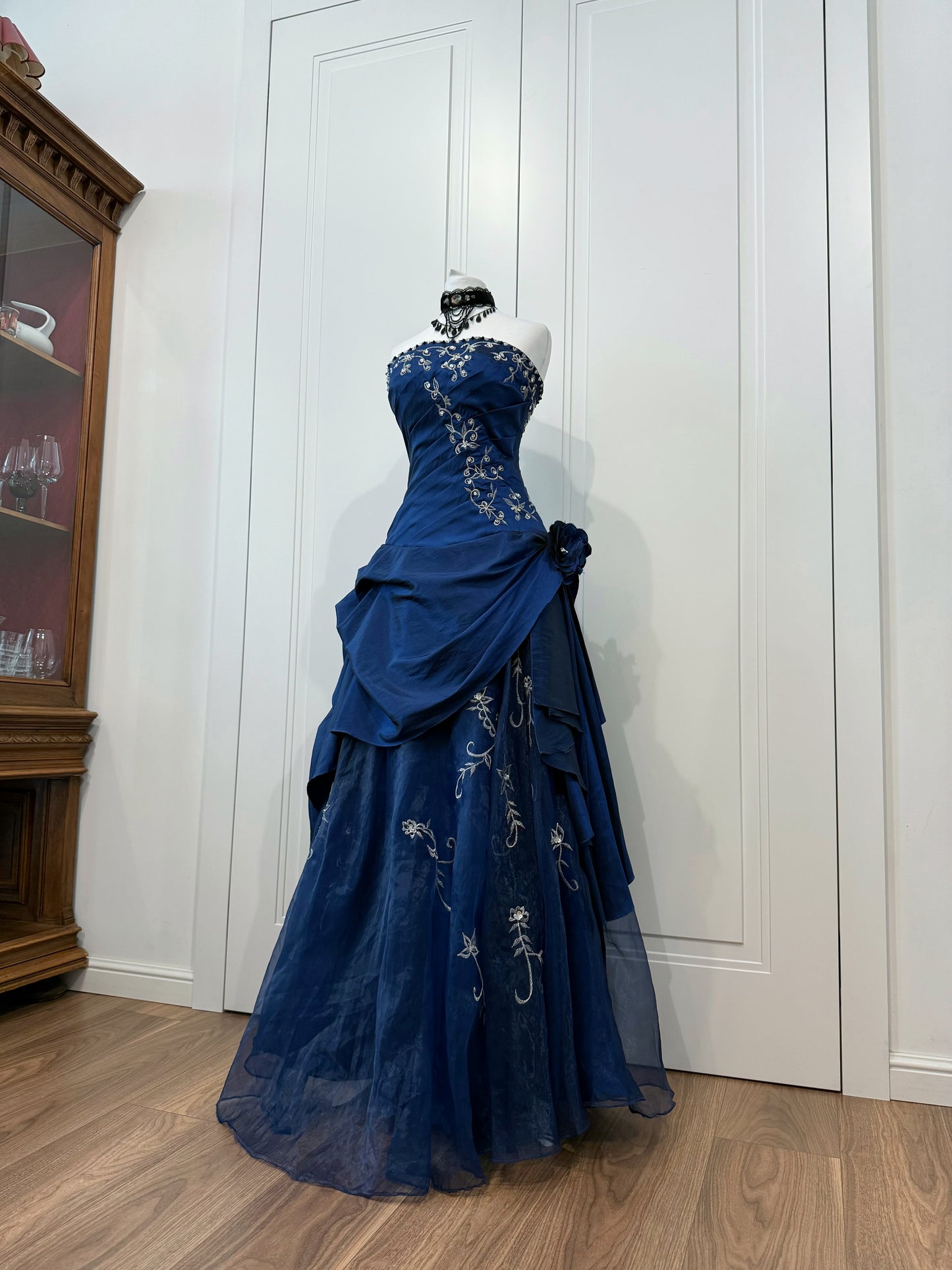 Vintage Midnight Blue Embroidered Dress