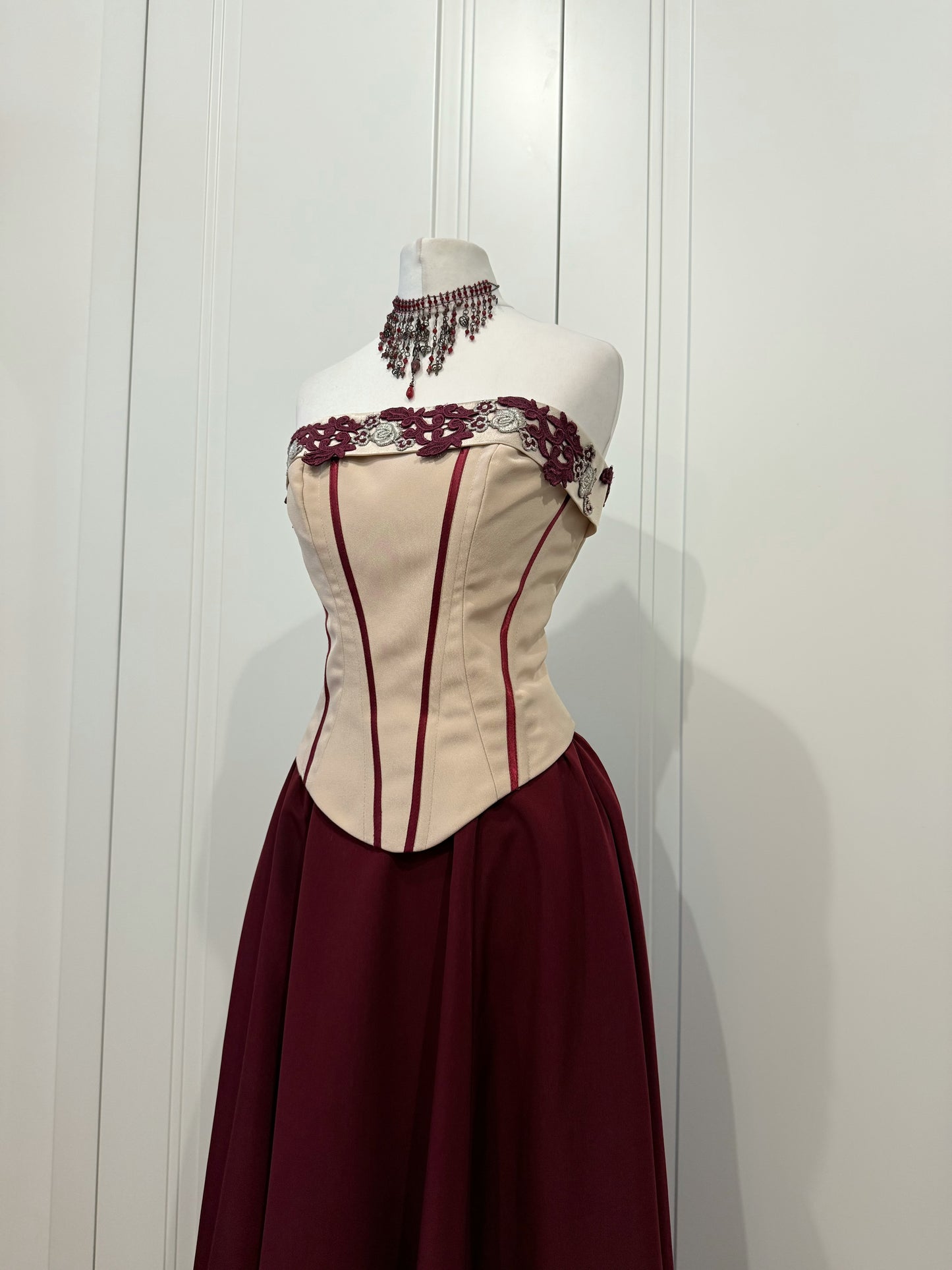 Burgundy & Ivory Long Dress Set