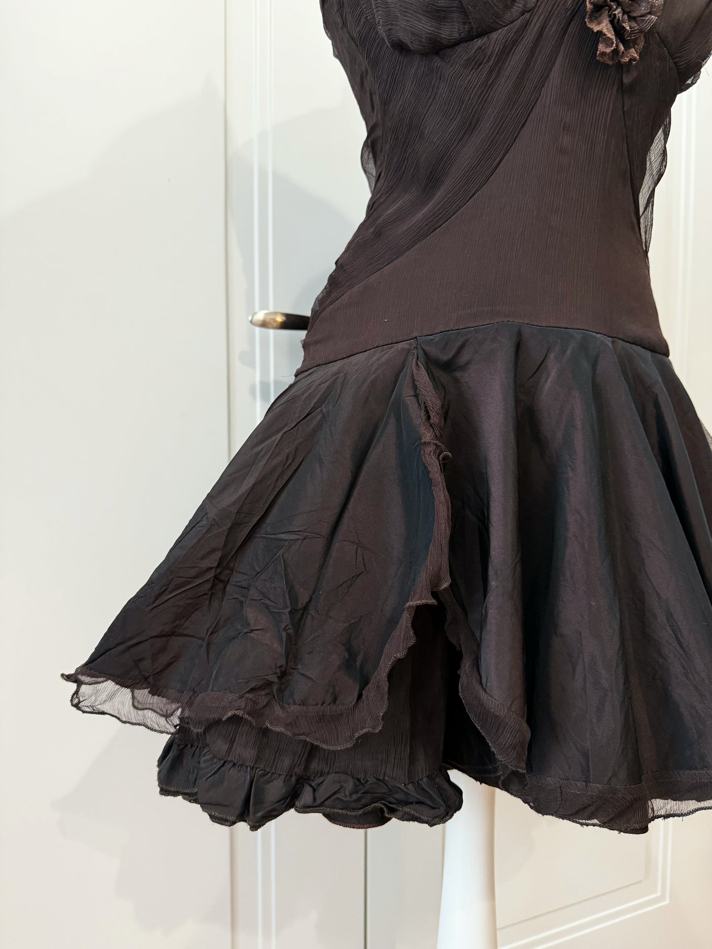Dark Brown Ruffle Mini Party Dress