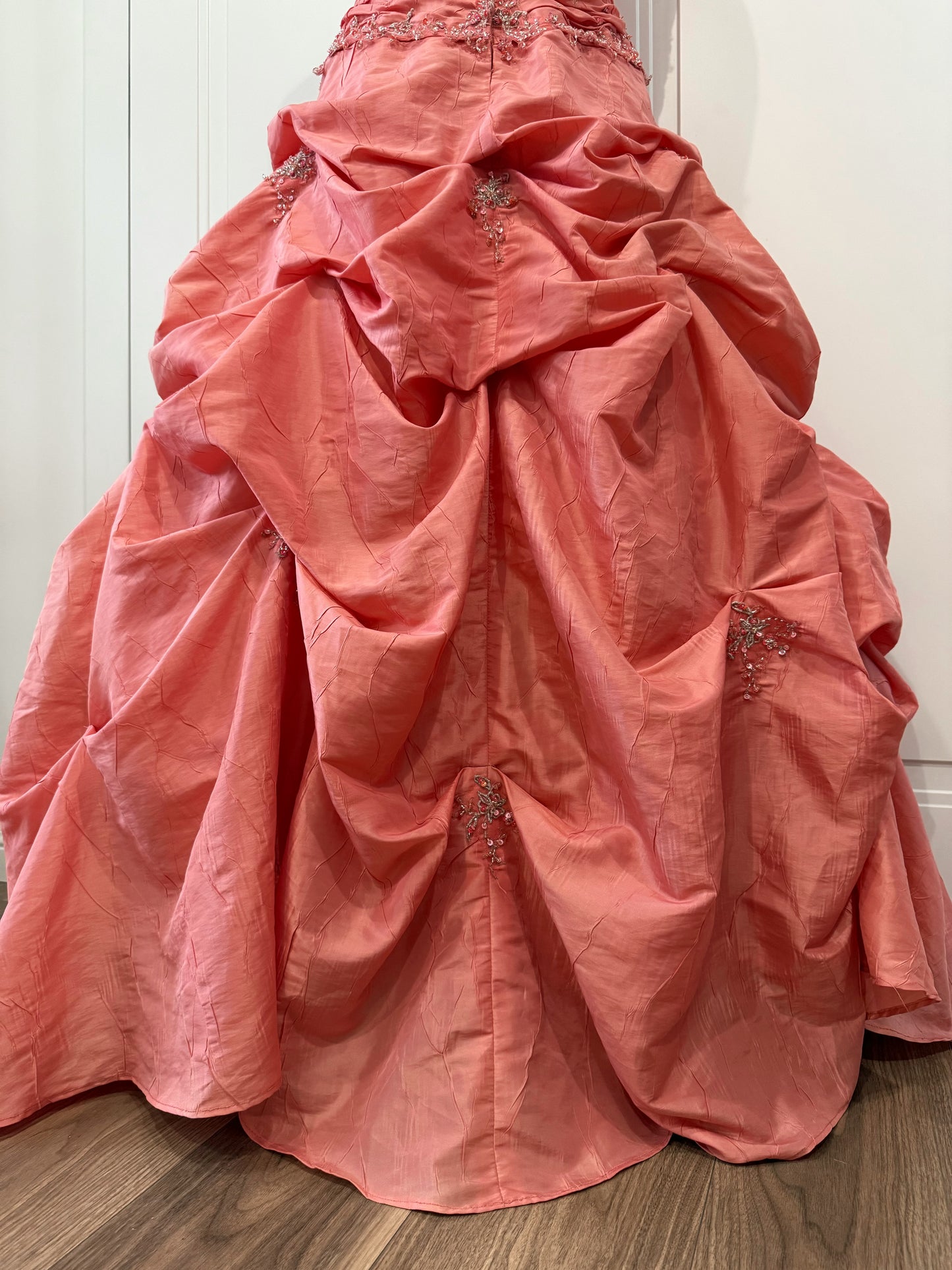 Coral Pink Embellished Ball Dress