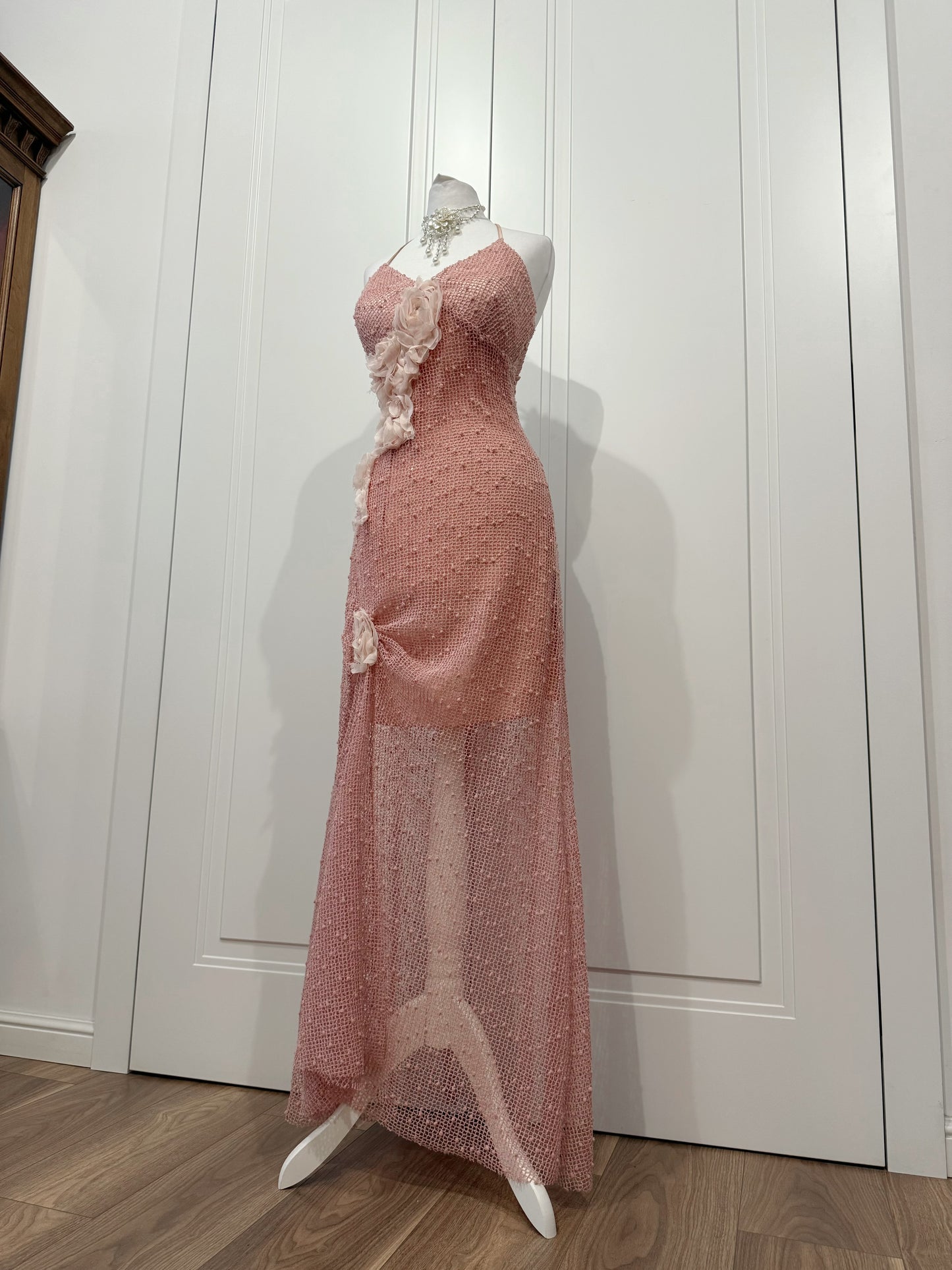 Blush Pink Rosette Mesh Dress