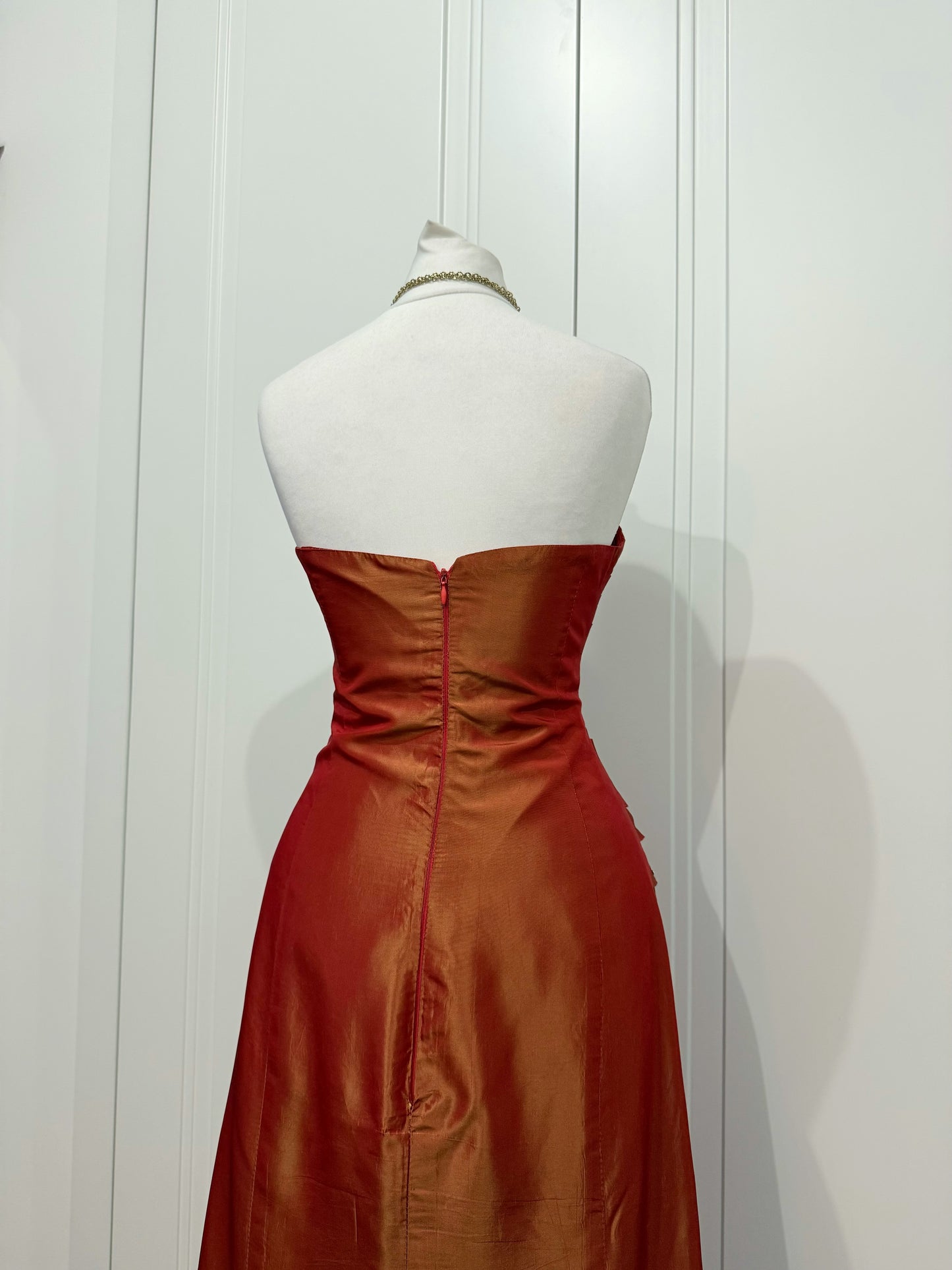 Long orange strapless dress