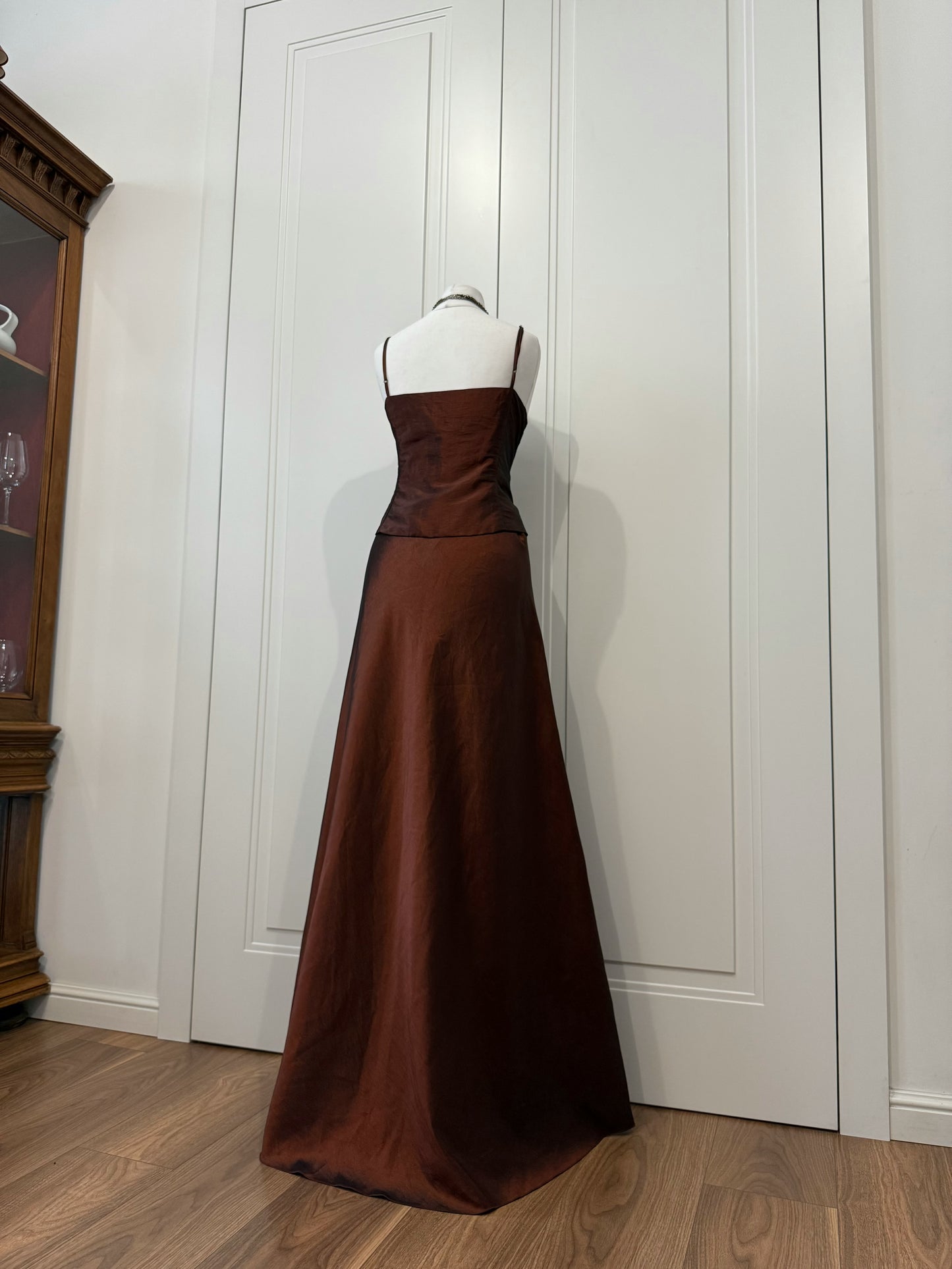 Chocolate Embroidered Evening Gown with Shawl
