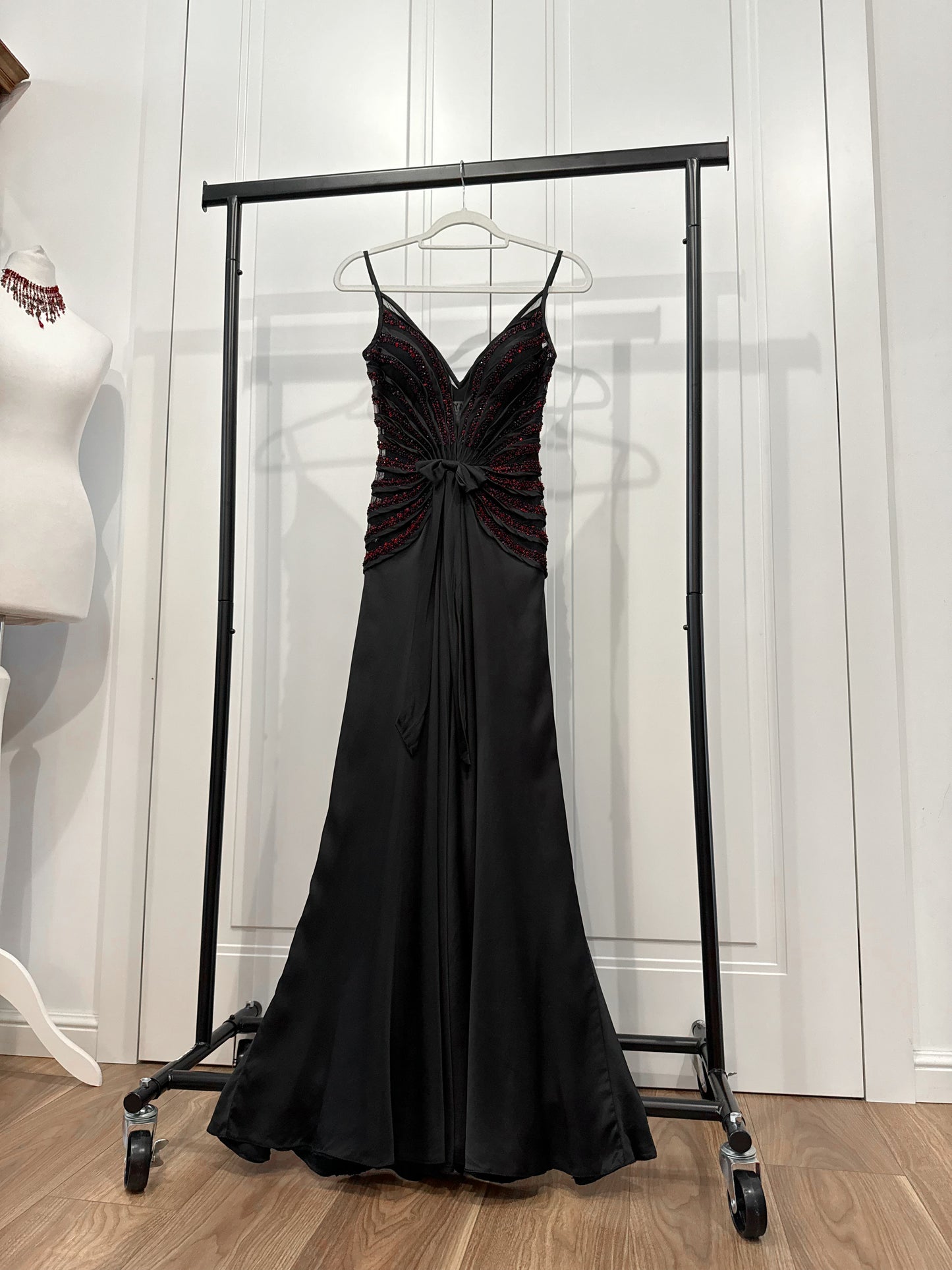 Black & Burgundy Beaded Evening Dress